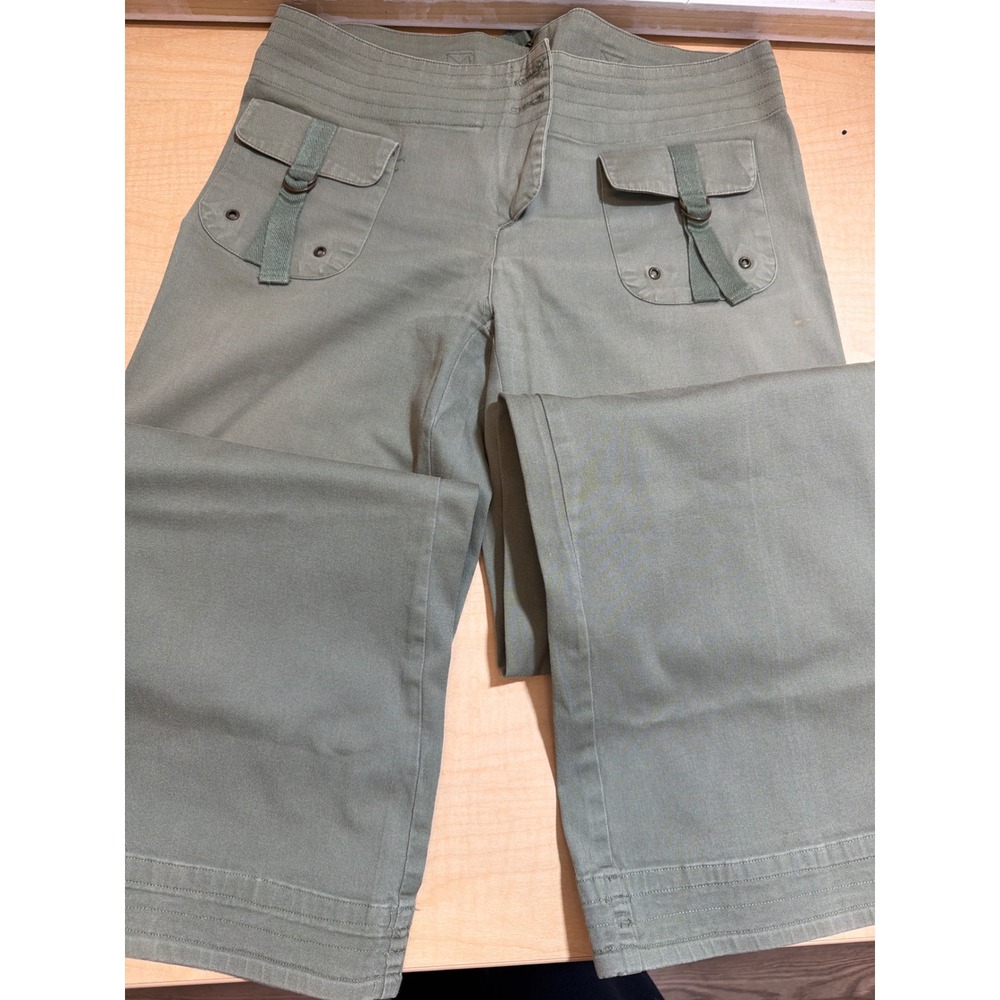 East of LA Sage Green Utility Cargo Pants D-Ring Drawstring Hem Y2K Gorpcore 7/8